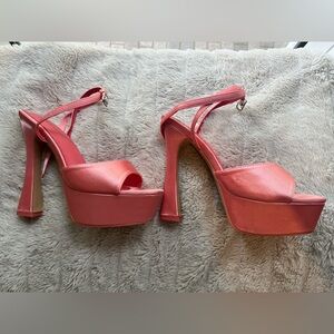 Public Desire pink satin platform heels size US 7 (UK 5)
